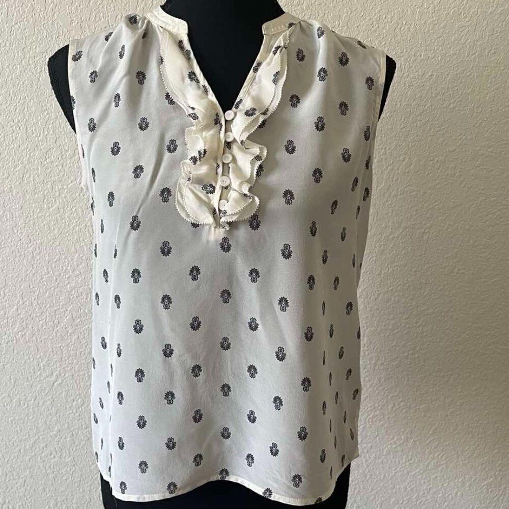 100% Silk TALBOTS Sumptuous Ruffle Front Sleeveless Blouse in Ivory size 2P